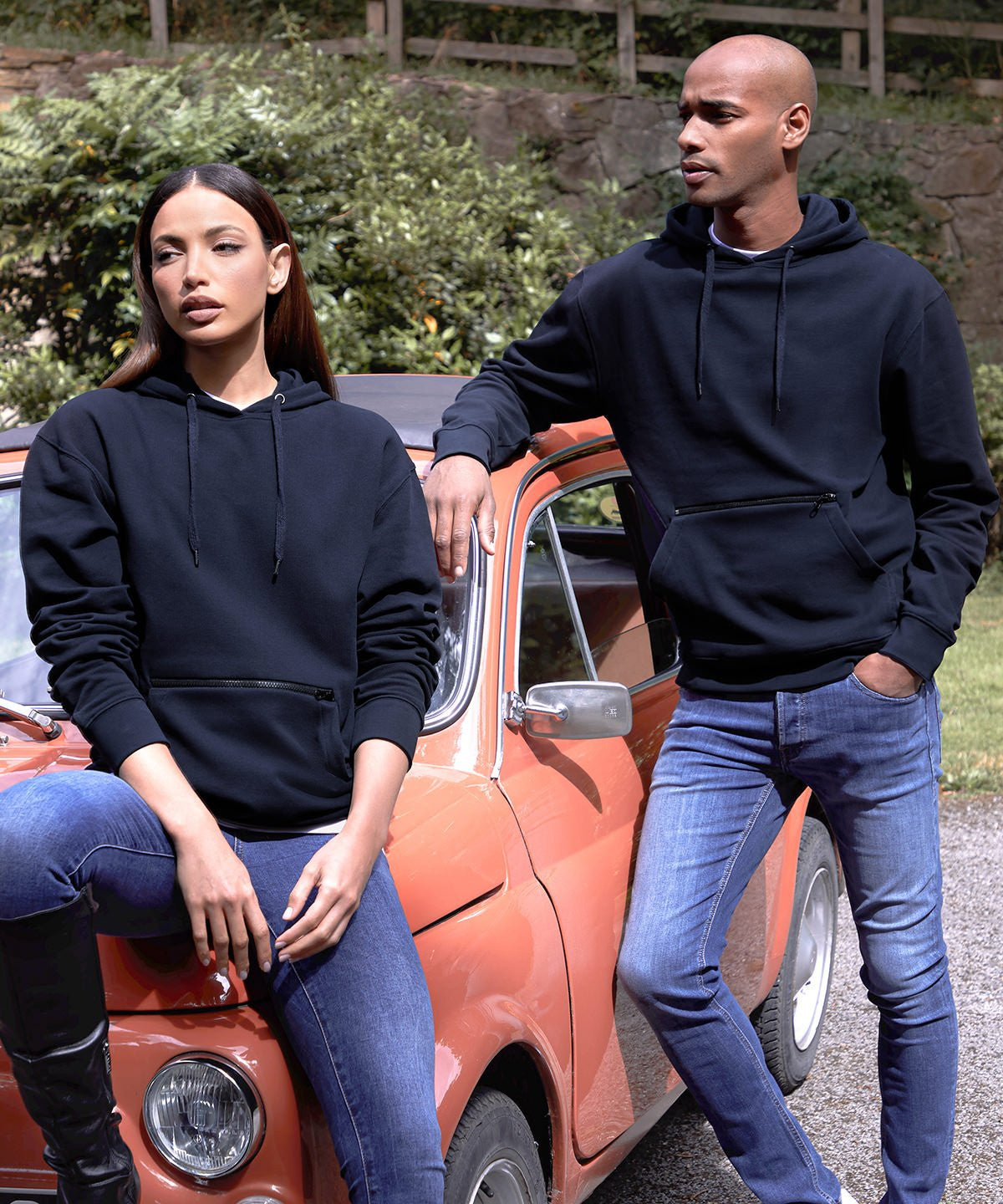 Regular Fit Pique Hoodie With Zipped Pocket | NAVY